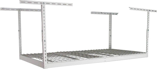 MonsterRax Overhead Garage Storage Rack - Heavy Duty 400 lb Capacity Adjustable Shelving, Easy Ceiling Mount, White (12"-45")