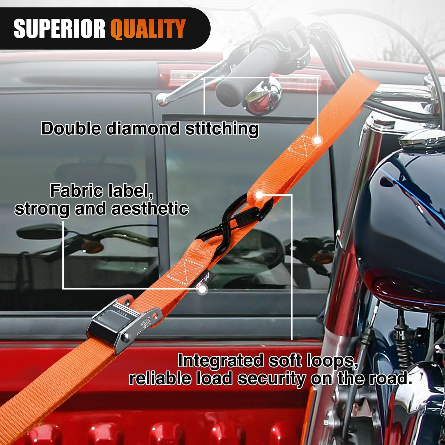 Nilight Motorcycle Tie Down Straps 1.5”×8’ Heavy Duty Cambuckle with Soft Loops Safety S-Hooks 3084Lbs Break Strength for Securing Dirtbikes ATV UTV