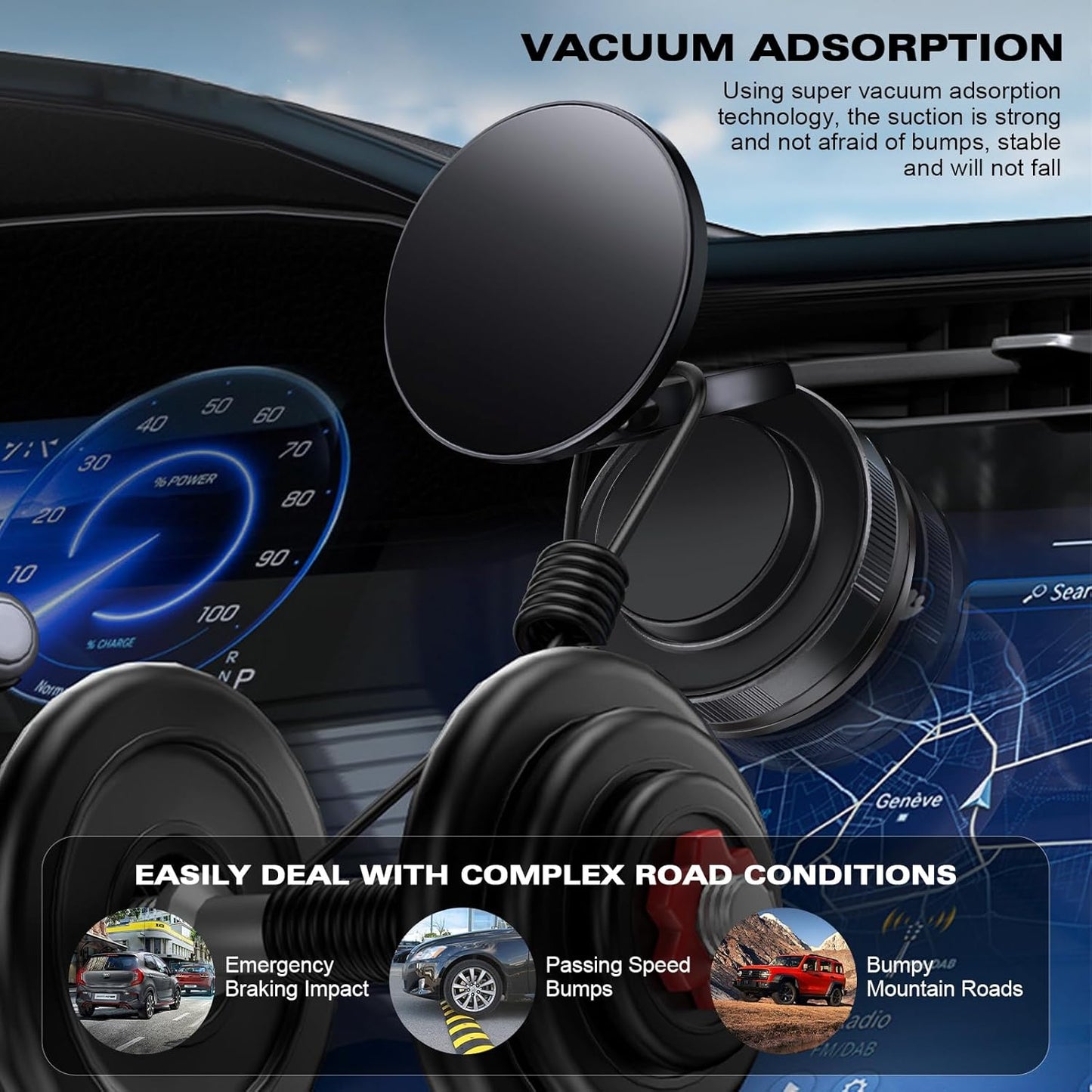 Vipbu Phone Mount, Vipbu Phone Holder, Car Phone Holder, 360° Adjustable Vacuum Magnetic Phones Holders, Foldable Car Mount, Universal Adjustable Stand for Phone Smartphones (Black)