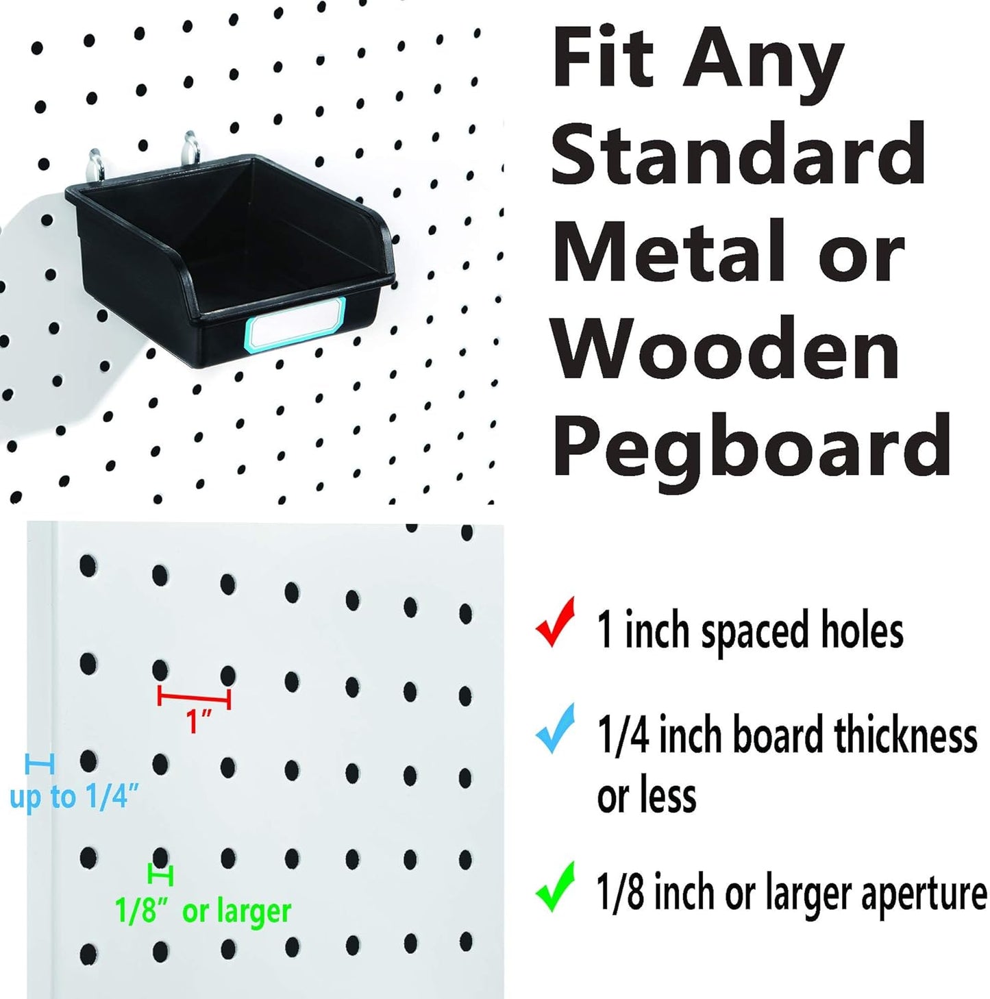 FRIMOONY Pegboard Bins with Hooks and Labels, for Organizing Accessories, 10 Packs, Black