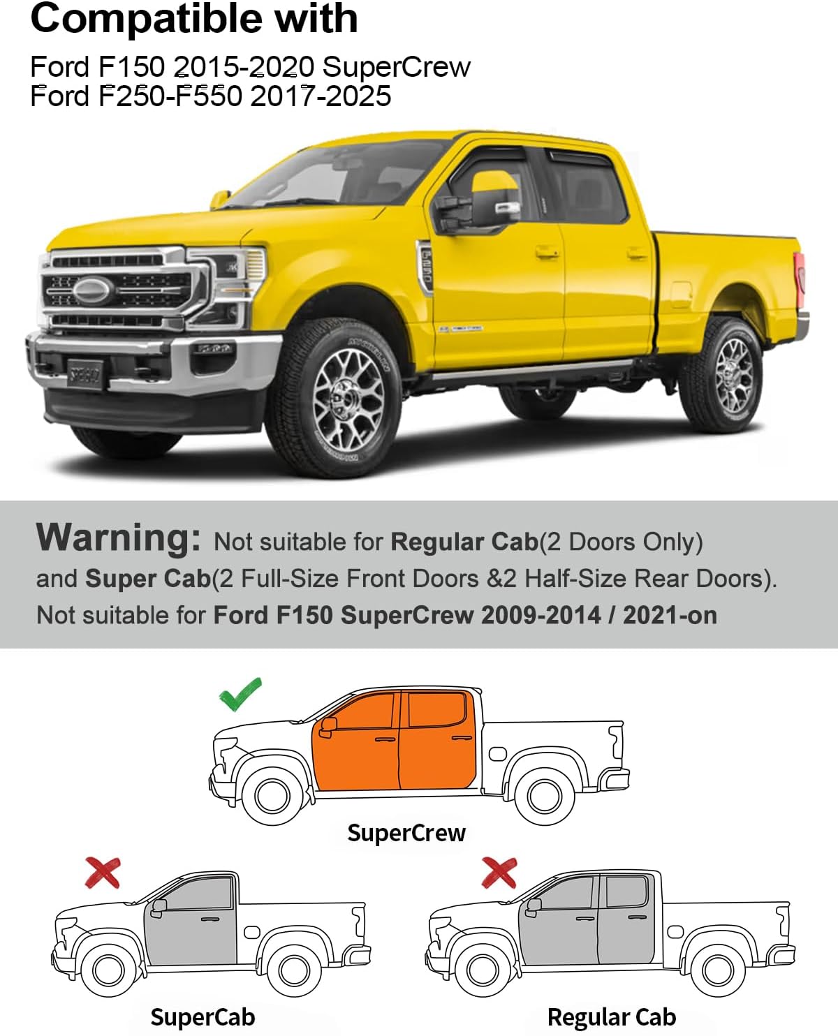 in-Channel Window Rain Guards Fit for Truck Ford F150 2015-2020 SuperCrew/Ford F250-F550 2017-2025, Extra Durable Window Deflectors Vent Shades Visors Exterior Car Accessories - 4 pcs