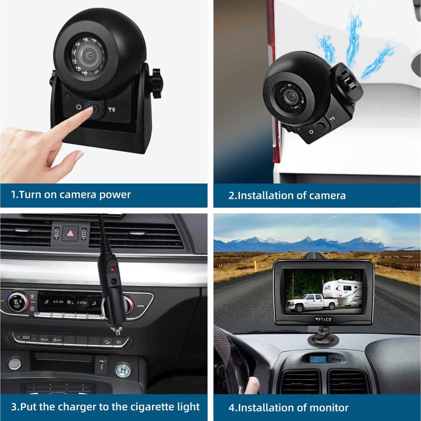 Magnetic Wireless Backup Camera with 4.3'' Monitor, Rechargeable Battery Powered Backup Camera System for Car, Trucks, RV, Trailer, Camper, IP68 Waterproof, Super Night Vision(MS-343)