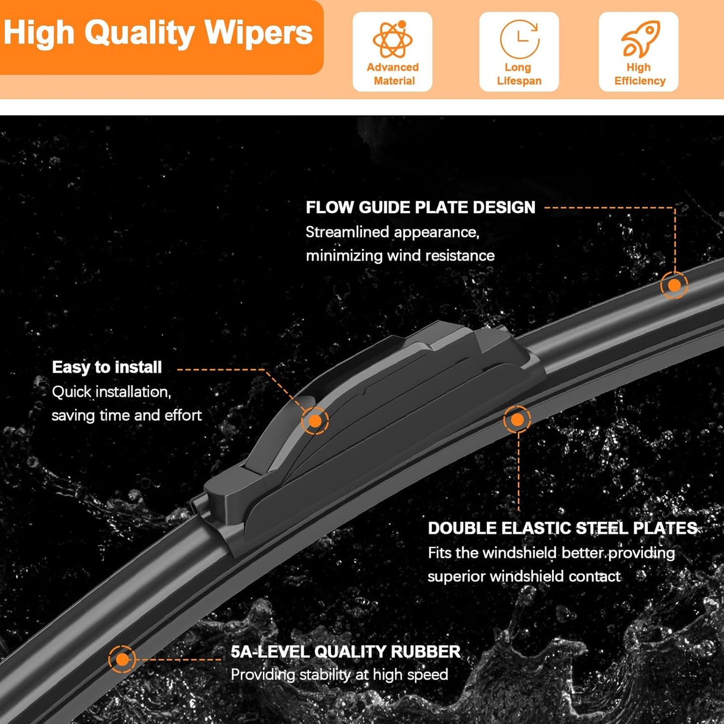 HULADAED® 26'' 18'' 12'' Windshield Wipers Replacement for Mitsubishi Outlander 2014-2020 Nissan Murano 2024-2015 Infiniti QX50 Acura RDX 2021-2019,Silicone Front Rear Wiper blades for MY Car(3 PACK)