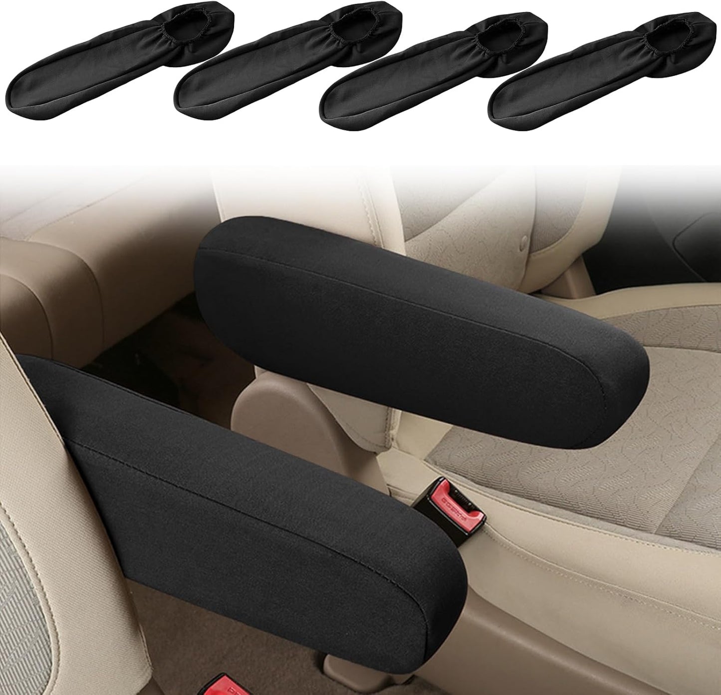 4PC Car Front Seat Armrest Covers,Universal Size Seat Arm Rest Cover,Flat Cloth Fabric Armrest Cover,Car Interior Accessories(Black,4PCS)