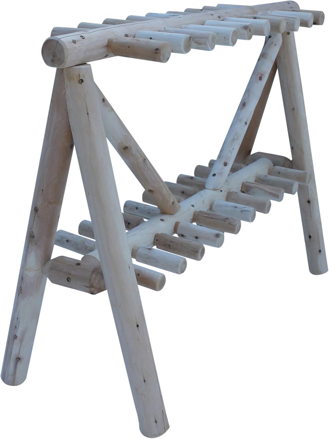 21-Place Freestanding Log Ski Rack Holder, Indoor & Outdoor Snowboard Racks, Standing Storage, Garage Racks for Snow Skis & Poles, Snowboard Rack Garage Storage Organizer - Unfinished + 15" Anchor Kit