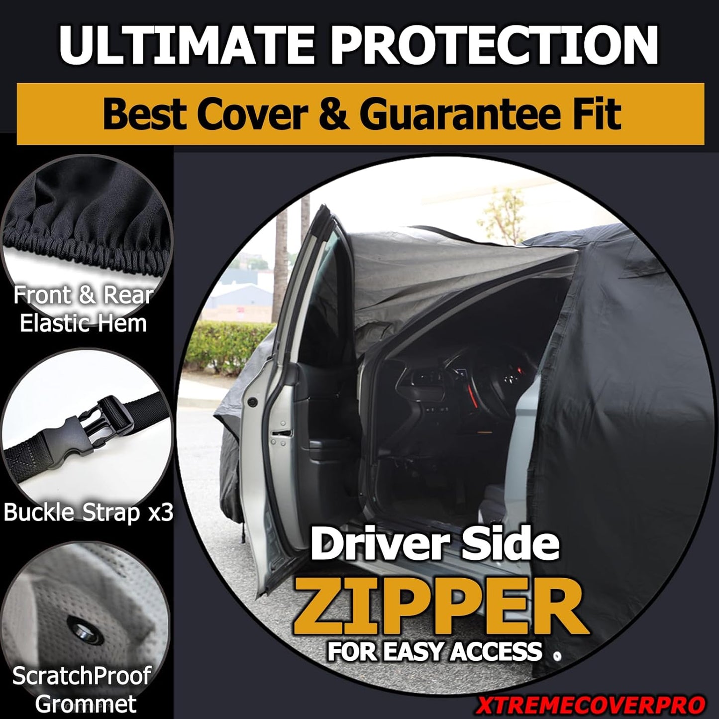 All Weather Waterproof car Cover Good for rain Snow uv Protection dust mid-Size Sedan Altima Accord Prius Impreza Passat Fusion Camry Model 3 Black