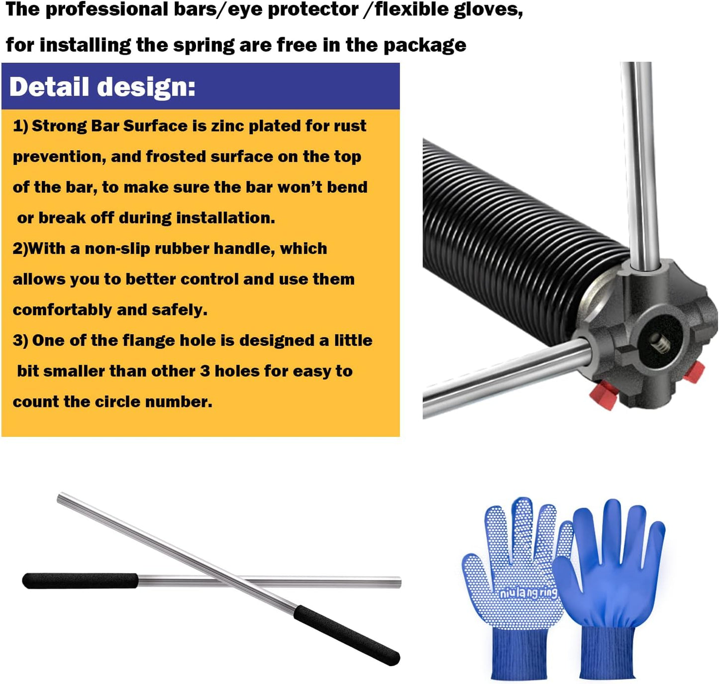 2" Garage Door Springs, Garage Door Spring Replacement,Torsion Springs Pair for Garage Door Set Includes Left Right Door Springs, with Non-Slip Winding Rods for DIY Replacement (0.218x2''x23'')