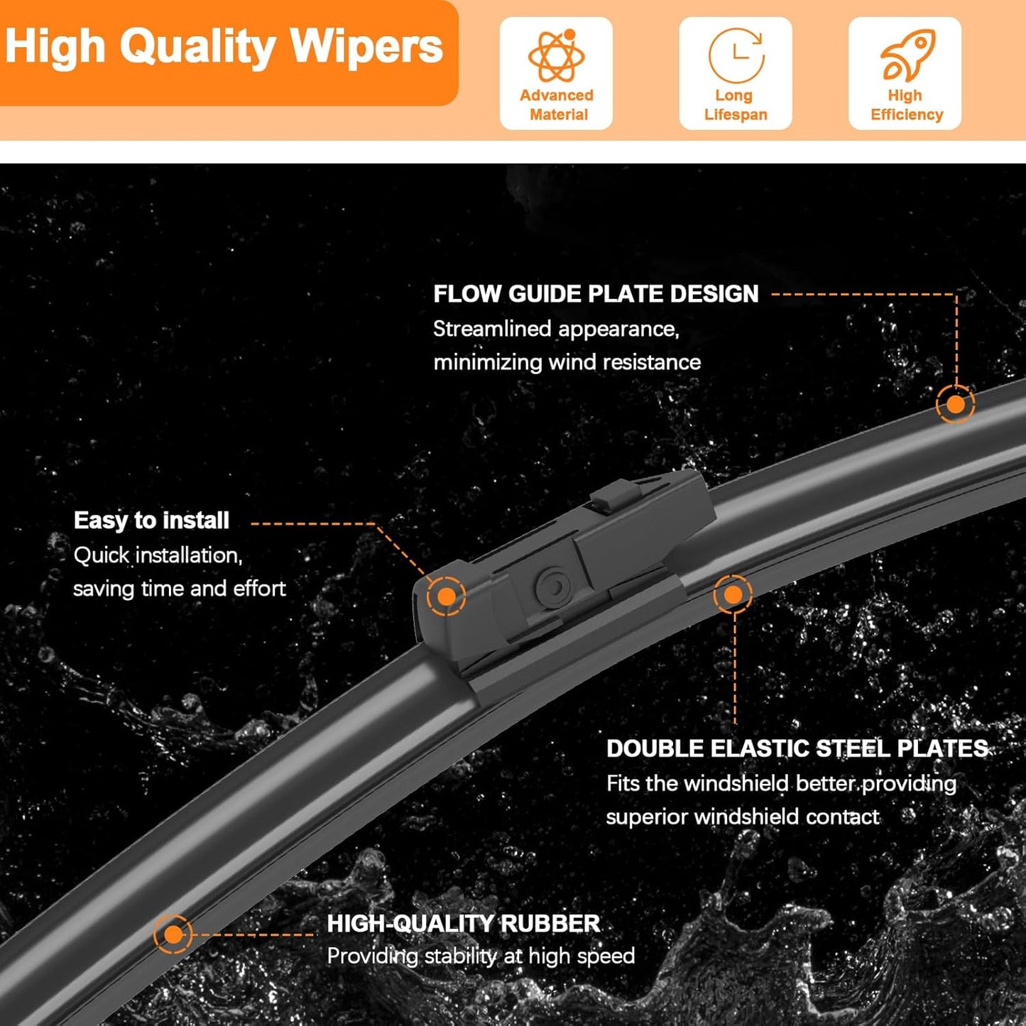 HULADAED® 26'' 16'' 11'' Windshield Wipers Replacement for Hyundai Santa Fe 19-23 Santa Fe XL 19 Elantra GT 18-20 Kia Sorento 16-20 Sportage 17-22,Silicone Front Rear Wiper blades for MY Car(3 PACK)