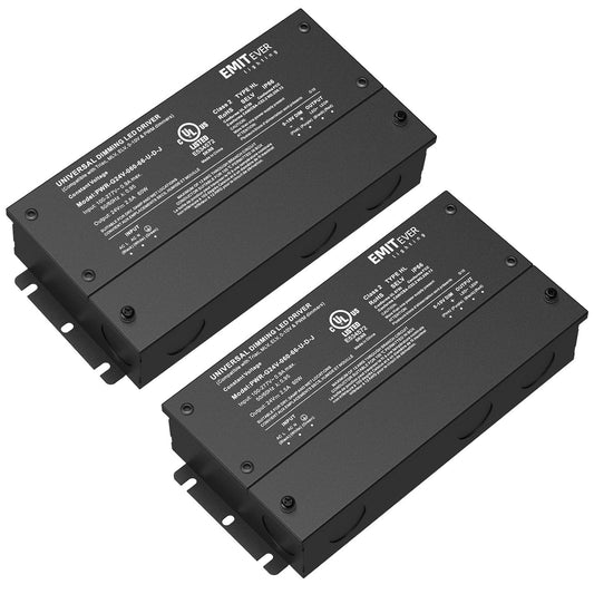 EMITEVER Dimmable Led Driver, 2 Packs 60W AC 110V-277V to DC 24V Transformer, 5-in-1 Dimming: ELV/MLV/TRIAC / 0-10V / 1-10V / 10V PWM/Potentiometer, Waterproof IP67 and UL Listed,Class 2