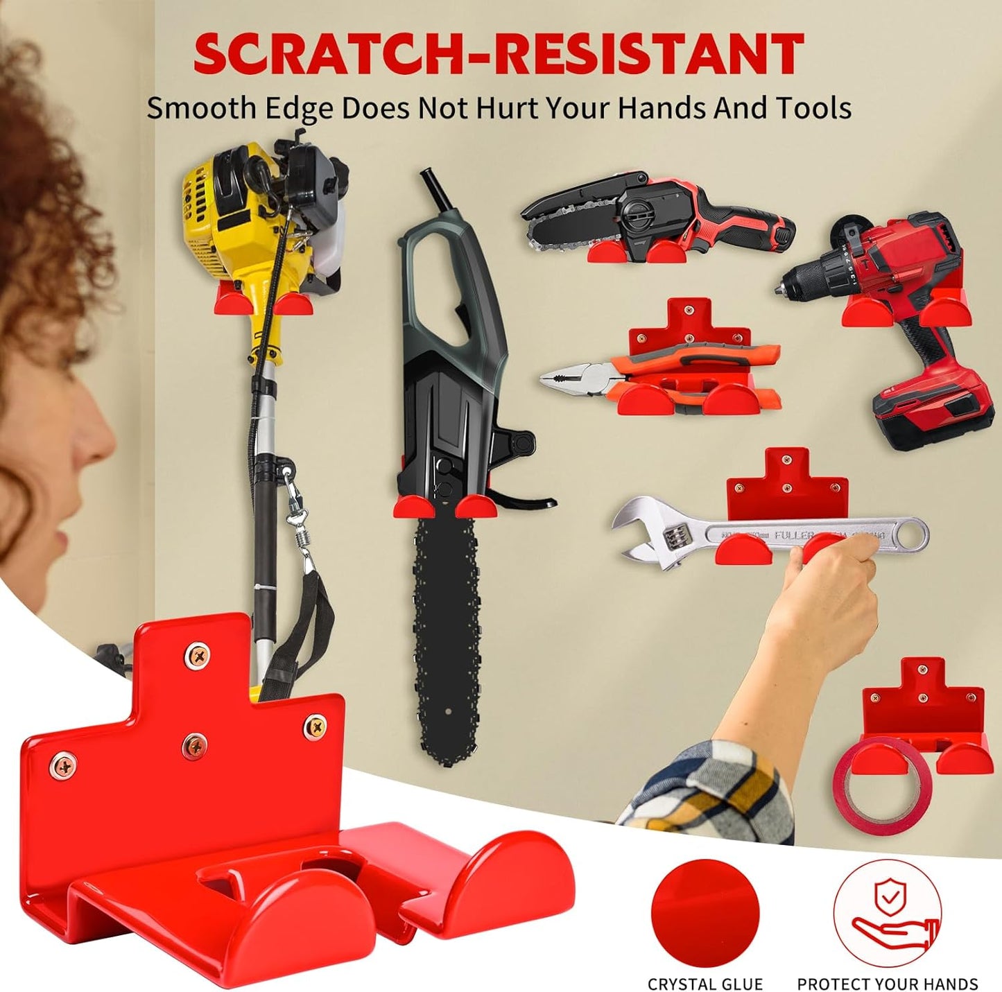 Garage Organization Weedeater Hanger Garage Organizer Trimmer Rack, Wall Mount Garden Tool Organizer Heavy Duty Tool Hangers for Hedge Trimmer, Chainsaw and Leaf Blower (2 Pack, Red)