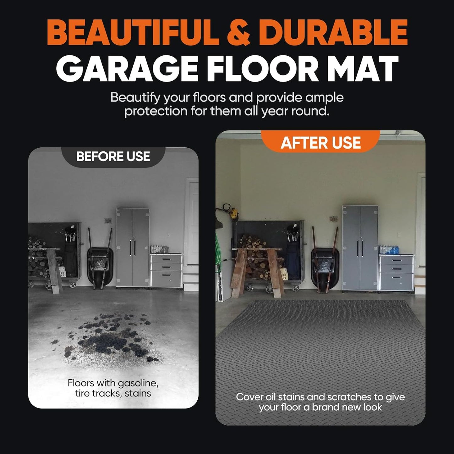 FAHKNS 7.5 X 17 FT Garage Floor Mat, Diamond Plate PVC Flooring Roll Thickened Garage Mats, Heavy Duty Parking Mat Waterproof Non-Slip Floor Protector For Car, Trailer, SUV, Basement, Gym, Shed (Grey)