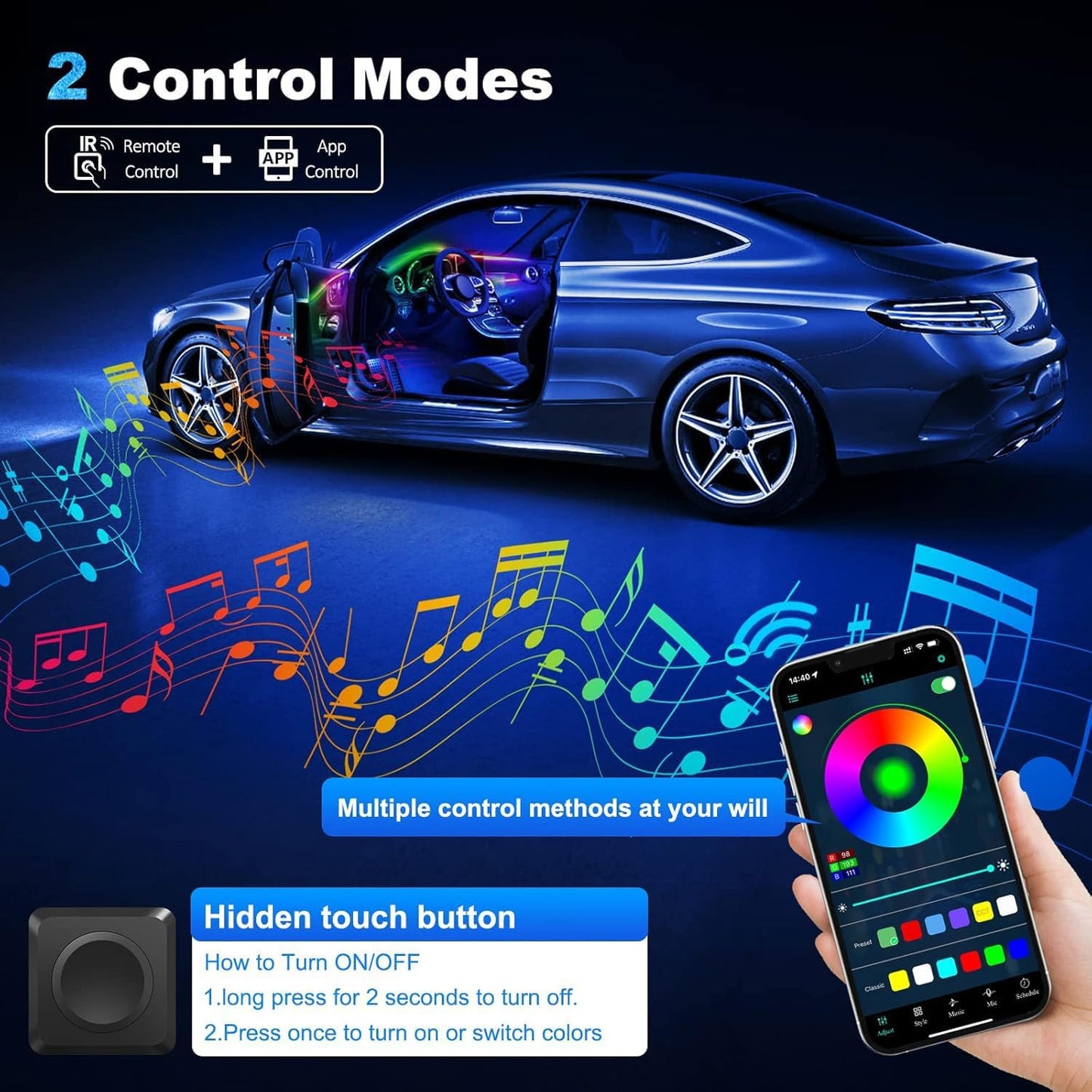 Dreamcolor Acrylic Interior Car LED Strip Light with Wireless APP, RGB 14 in 1 with 175 inches 593 LEDs Fiber Optic Ambient Lighting Kits, 16 Million Colors Sound Active Function Car Neon Lights