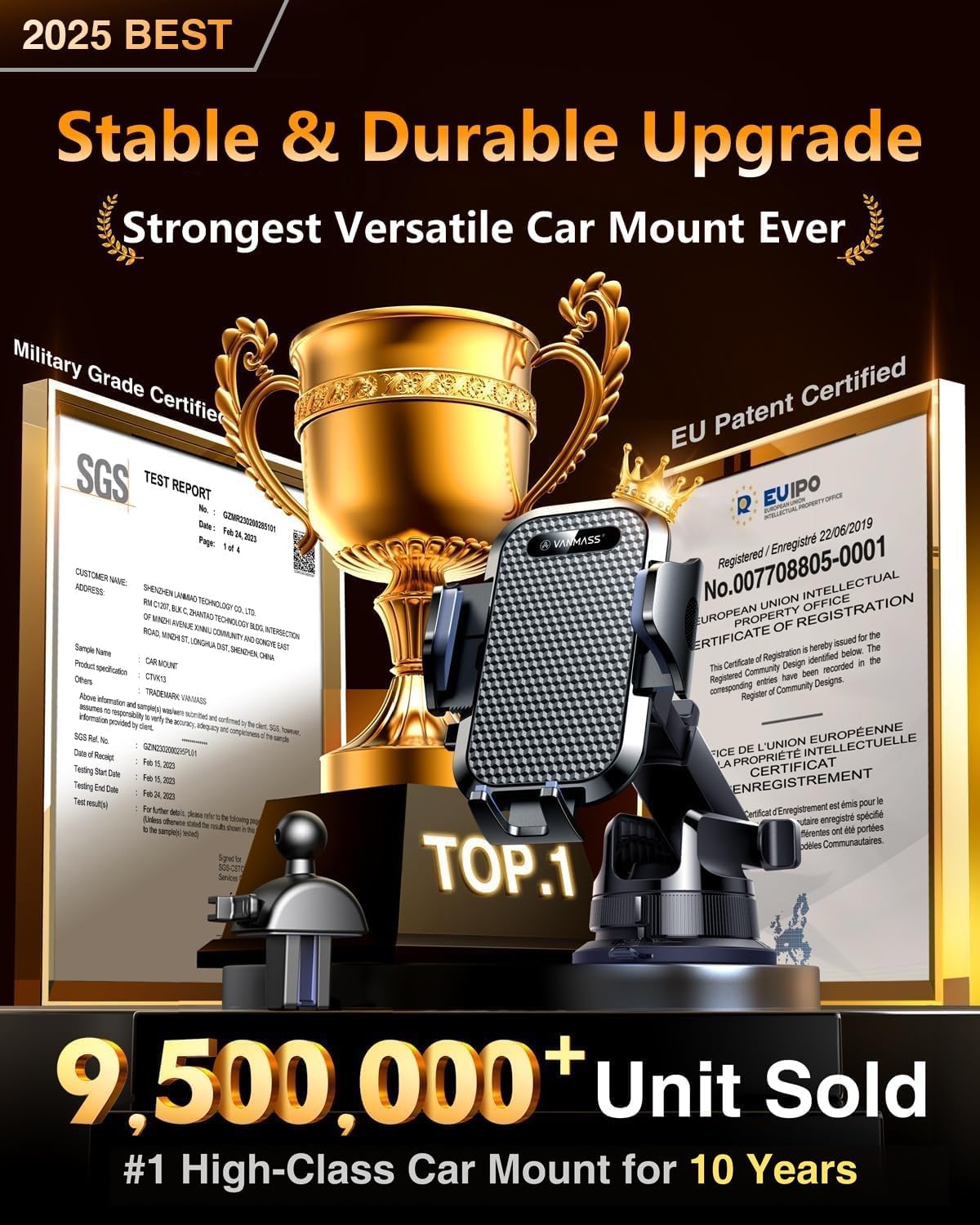 VANMASS [Pro Version] Universal Car Phone Mount [2025 Super Suction Cup] Phone Holder for Car, Cell Phone Car Mount for Windshield Dash Vent Truck Stand for iPhone 16 Pro Max 15 14 13 Samsung Android