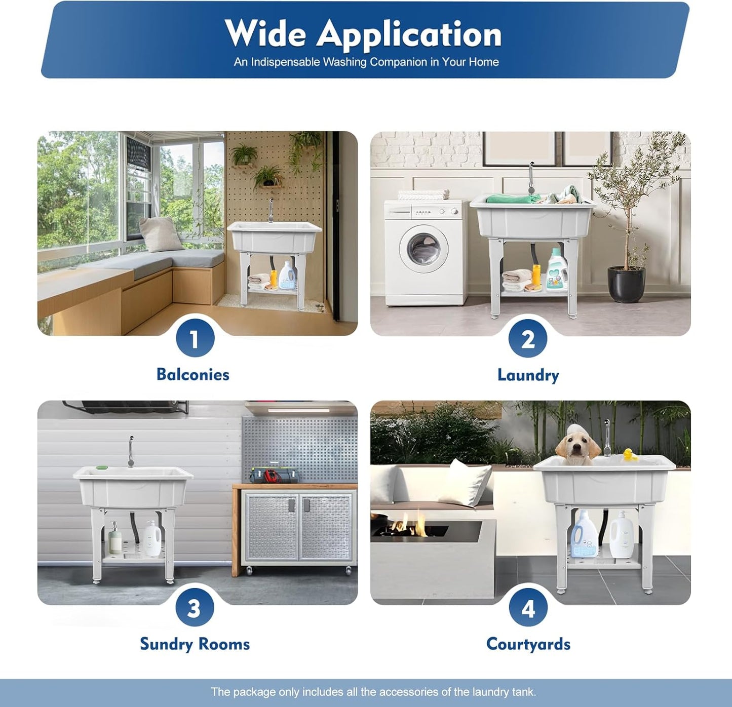 Freestanding Utility Sink Plastic Laundry Tub Spacious Sink with Storage Shelf Indoor Outdoor Wash Station for Bathroom Washing Room (Gray, 31.5*22.05*31.5in)