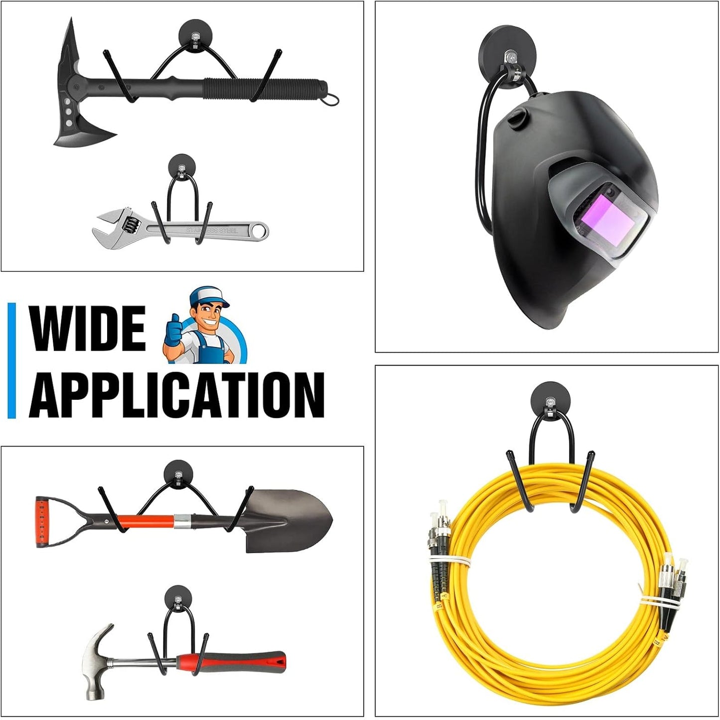 Strong Magnetic Hooks,Heavy Duty Storage Straps Tool Organizer for Extension Cords, Hoses, Cables, Ropes, Drills,Wall Mount for RV and Garage (2 PCS 50 Pounds) (Storage Hook)