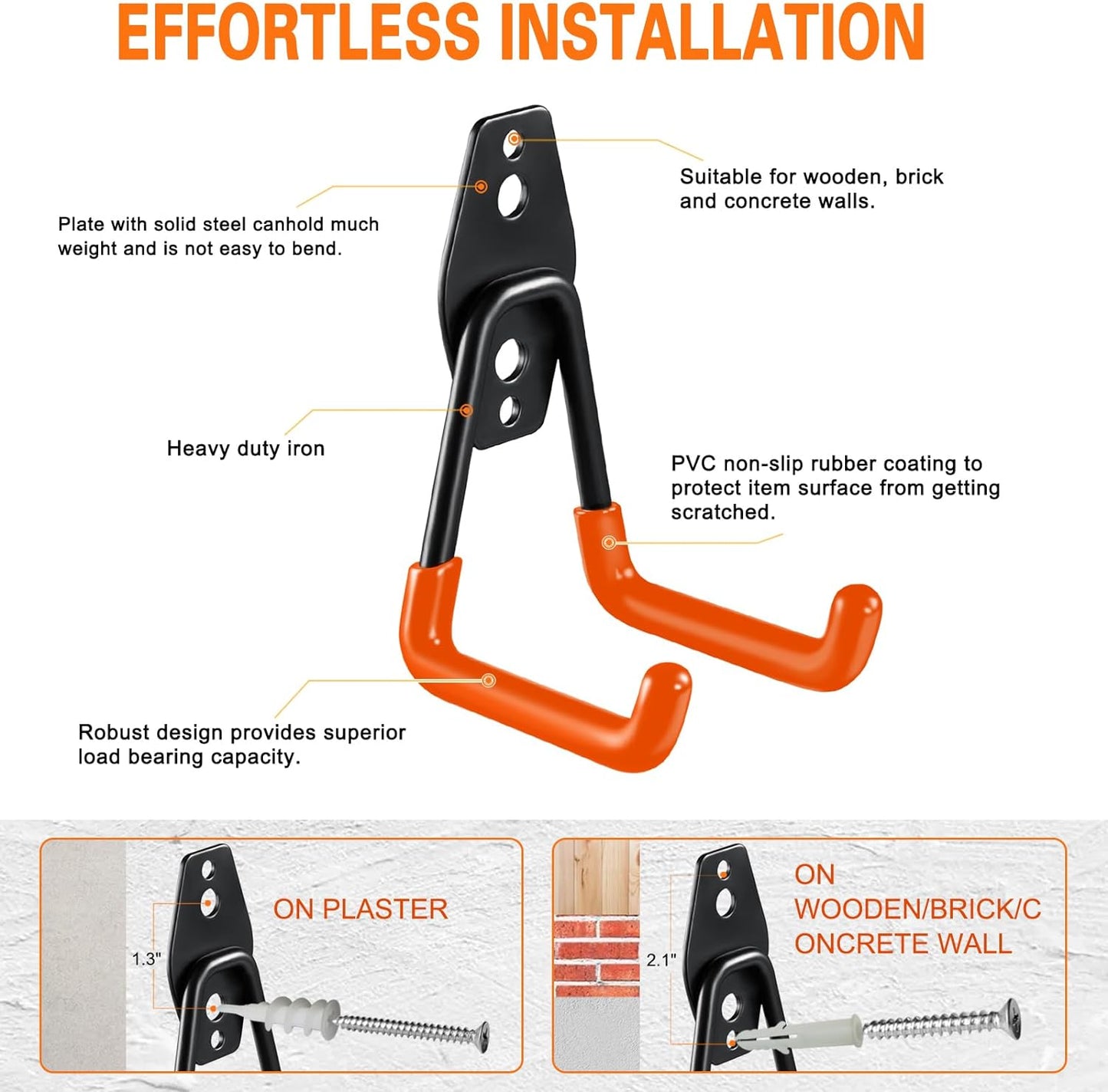 Heavy Duty Garage Hooks 6 Pack, 2.8 inch Small U Shaped Hanger, Wall Mounted Storage System, Power and Garden Tool Organizer, for Hanging Ladders, Hose, Bulk Items and More