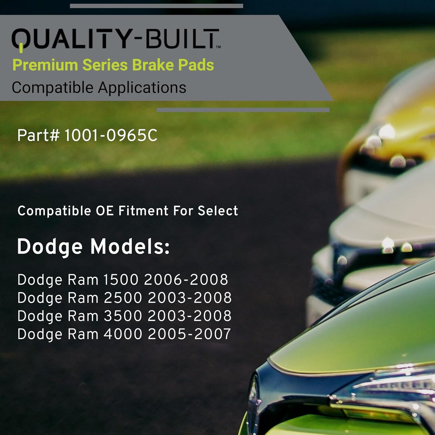 Premium Ceramic Front Brake Pads (1001-0965C) Compatible with Dodge Ram 1500 2006-2008, Dodge Ram 2500 2003-2008, Dodge Ram 3500 2003-2008, Dodge Ram 4000 2005-2007