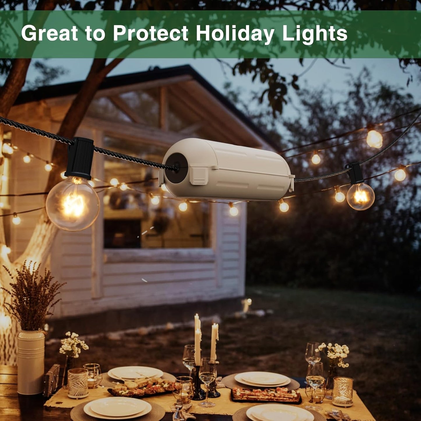 Flemoon [3 Pack] Outdoor Extension Cord Cover Waterproof, Weatherproof Electrical Connection Box for Straight Plug, Outlet, Socket, Halloween, Christmas Holiday Decoration String Light, Almond