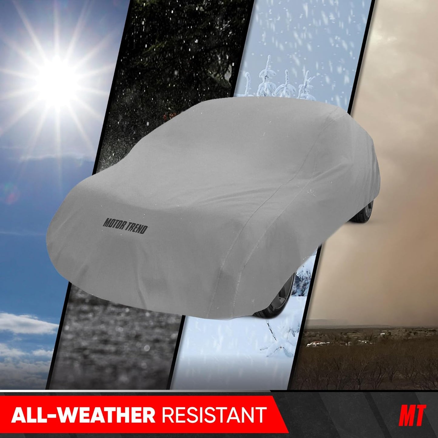 Motor Trend Breathable Lightweight Car Cover, Anti-Moisture Build-Up Water-Resistant Scratch-Resistant Travel-Friendly, Universal Fit for Cars SUVs Trucks Vans All-Weather Outdoor/Indoor, (XXL) 228" L