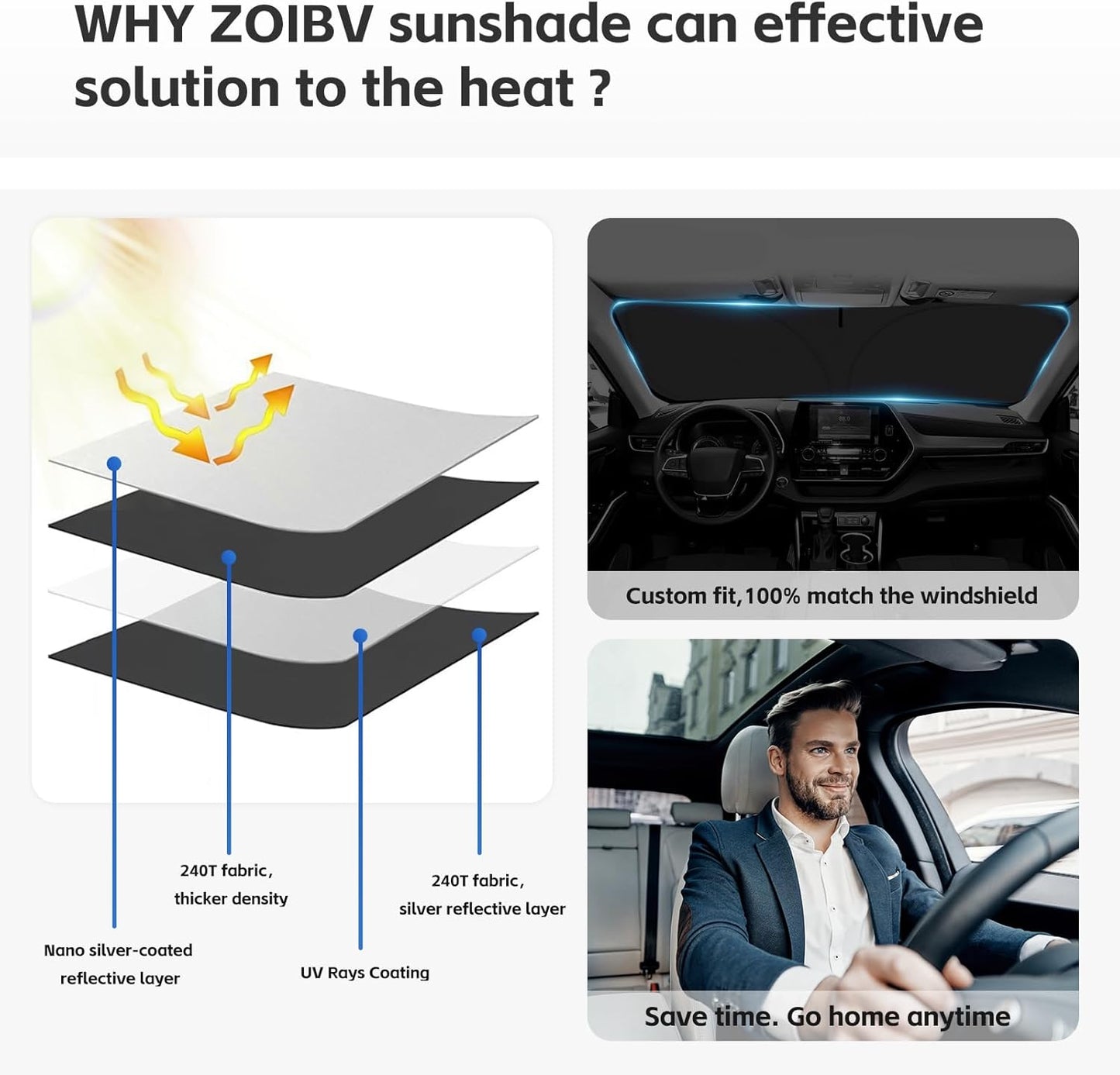 for Toyota Corolla Sun Shade Sunshade Windshield Cover 4-Layers Front Window Shade for Corolla 2014-2019 Custom Fit Sun Visor Shades - 240T Retractable Shade Blocks UV Rays Car Accessories