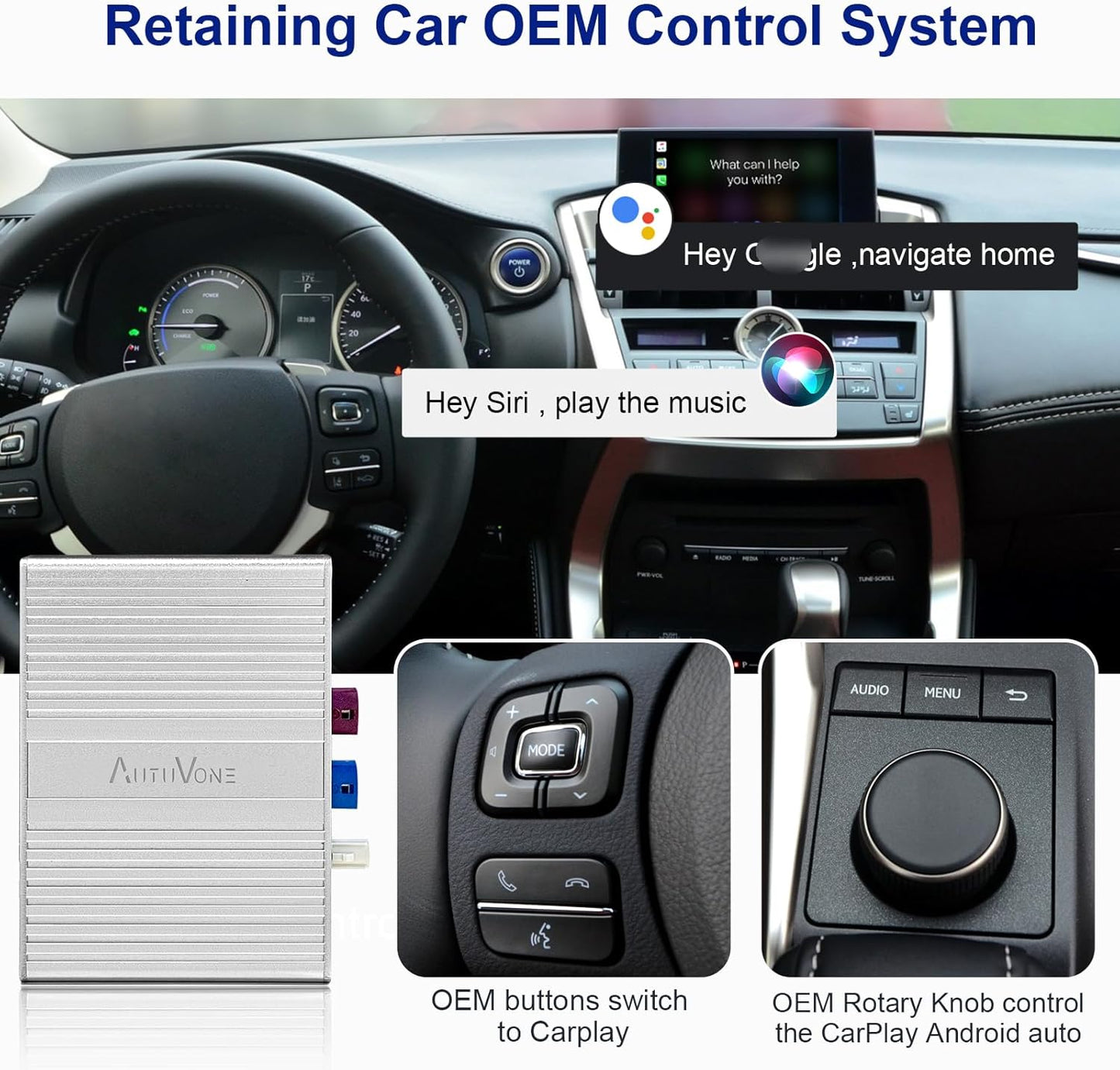 LVDS Wireless Wired CarPlay for Lexus RX ES NX CT is RC OEM Rotary Knob Controller, Add On Car Play, Support Wireless Android Auto Retaining The Factory Operation System