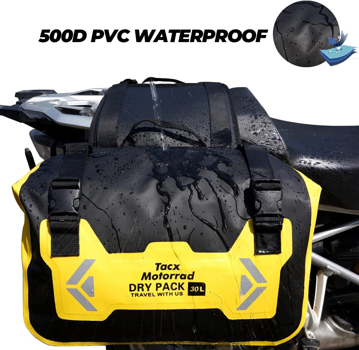 Motorcycle Saddle Bags Tail Bag, 30L Roll-top Waterproof Motor Detachable Side Trunk Bag, Motor Panniers Luggage Bag for Motorcy