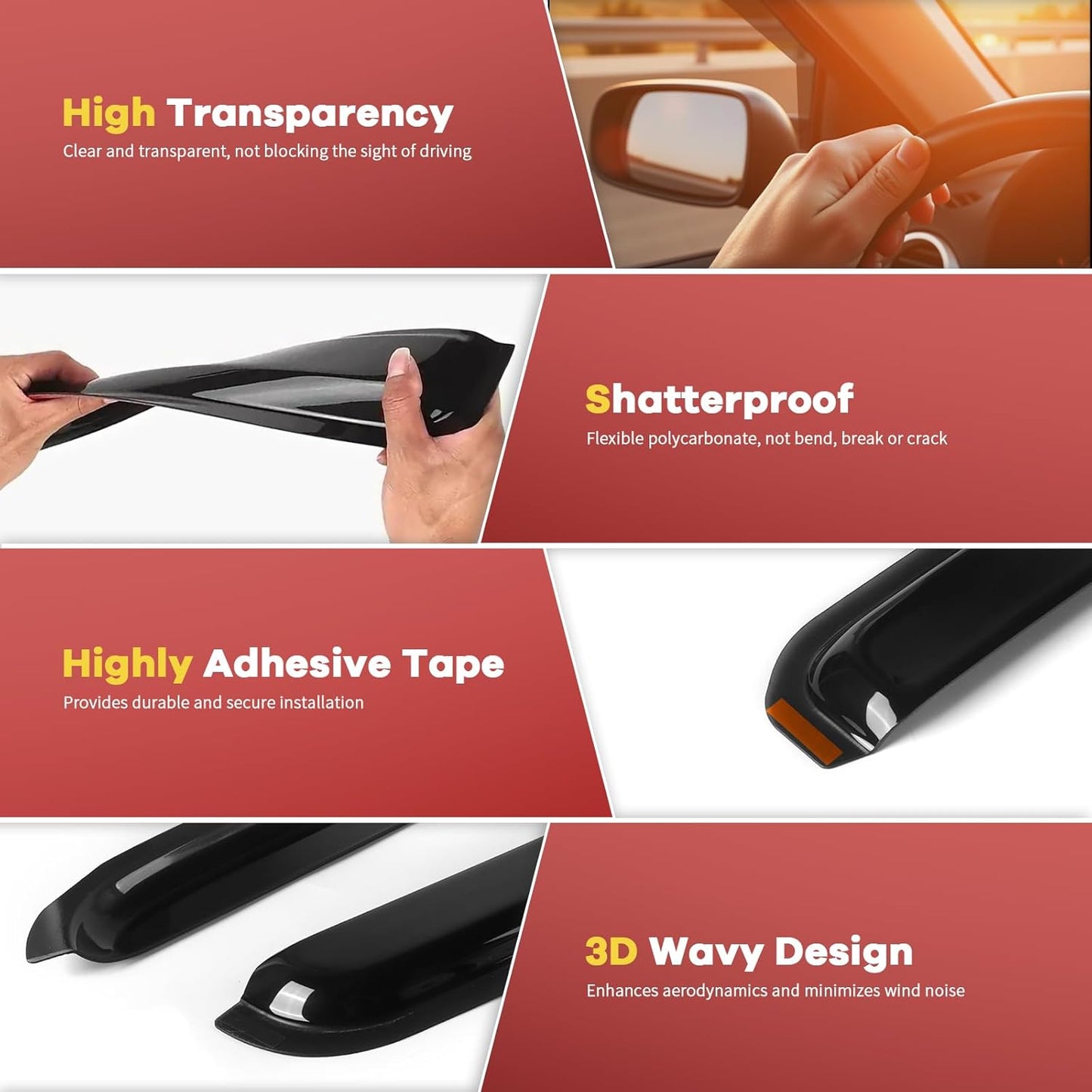 4PCS in Channel Rain Guards for Tacoma 2005-2015 Double Cab, Durable Side Wind Deflectors, Vent Window Visors Shades Shield, 2006 2007 2008 2009 2010 2011 2012 2013 2014