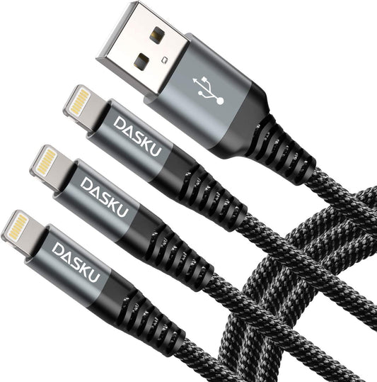 Dasku iPhone Charger Fast Charging, 6 Foot MFi Certified Lightning Cable Braided USB iPhone Charging Cord Compatible with iPhone 14/13/12/11/Pro Max/X/Xs Max/Xr/8 Plus/7 Plus/6/6 Plus/iPad mini/Air