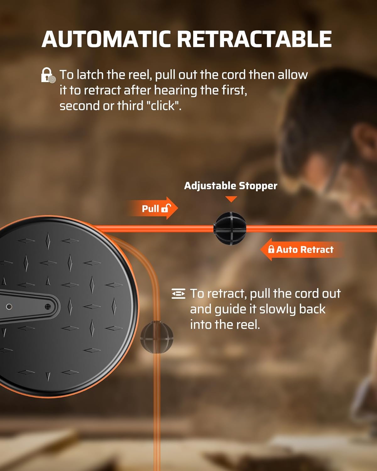 DEWENWILS 30FT Extension Cord Reel, 16/3 Gauge SJTW Power Cord, Retractable Cord Reel with 3 Outlets, Ceiling/Wall Mount for Garage, Workshop, 10A Circuit Breaker, Metal Plate, UL Listed, Orange