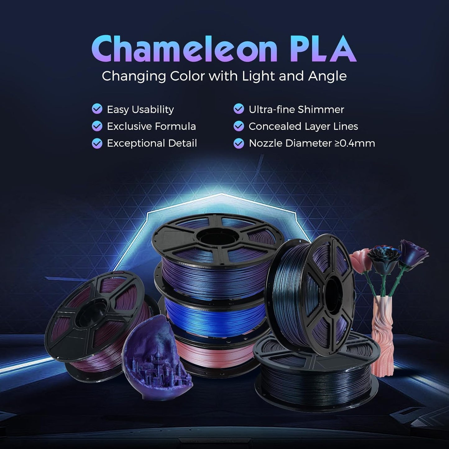 FLASHFORGE PLA Filament 1.75mm +/- 0.02mm Rose Quartz, Color Changeable 3D Printer Filament 1kg (2.2lbs), Chameleon 3D Printing Filament Changing Colors with Light, Perfectly Hide The Layer Line