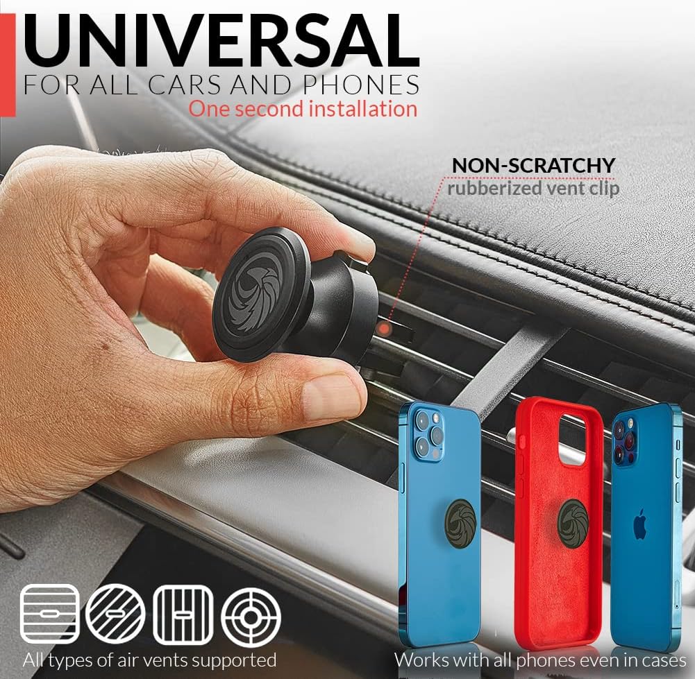 New 2025 Magnetic Cell Phone Holder for Car Vent【 All-Metal 】- for Any Smartphone (iPhone, Android, GPS) | Stylish All-Metal One-Hand & One-Sec Phone Mount for Car, +100 to Safeness & Comfort