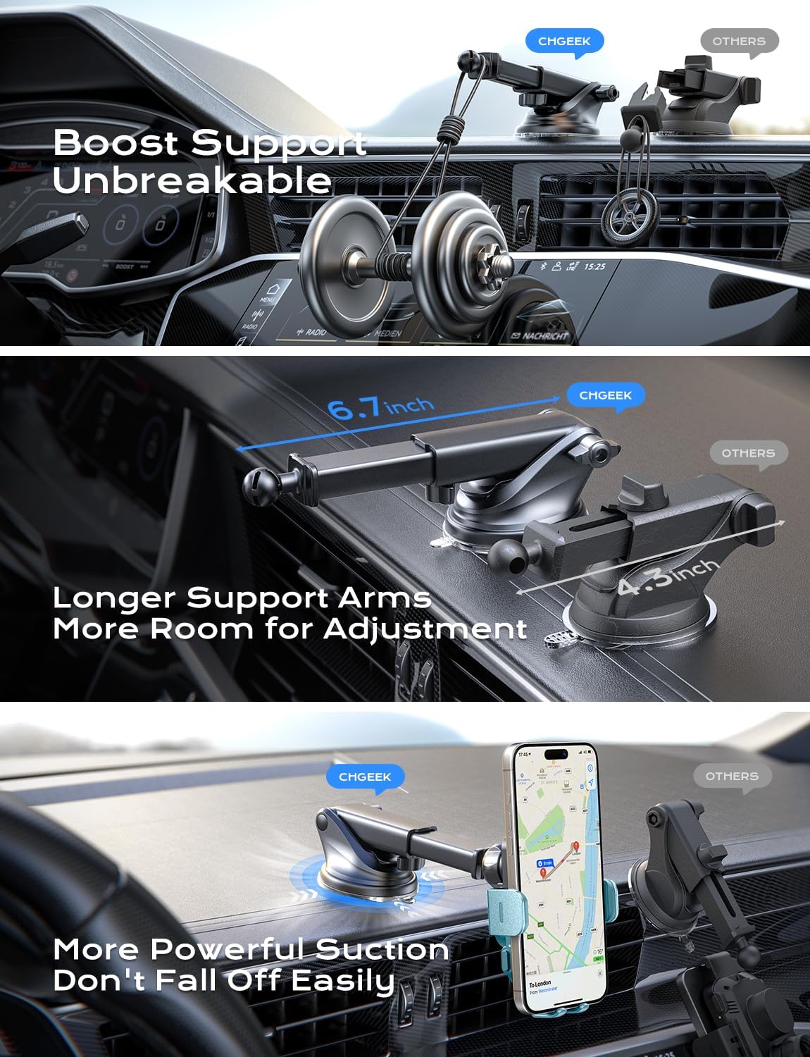 CHGeek Wireless Car Charger, 15W Fast Charging Auto Clamping Car Charger Phone Mount Phone Holder fit for iPhone 16 15 14 13 12 Pro Max 11 XR XS, Samsung Galaxy S25 Ultra S24 S23 S22, Dark Teal