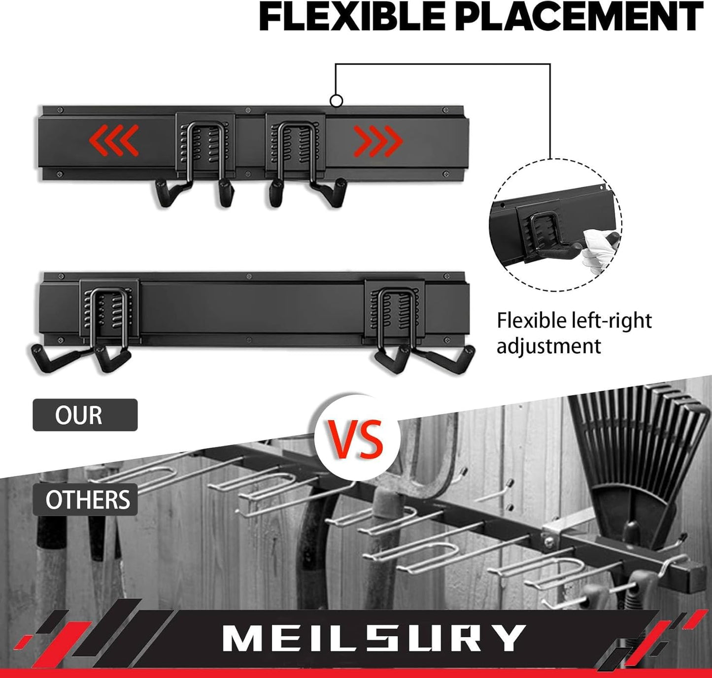 Garage Storage, 48-INCH Garage Tool Organization Wall Mount, Upgraded to Support Max 440lbs Garage Garden Tool Organizer, Professional Wall Mount Tool Storage Racks with 3 Rails and 7 Hooks