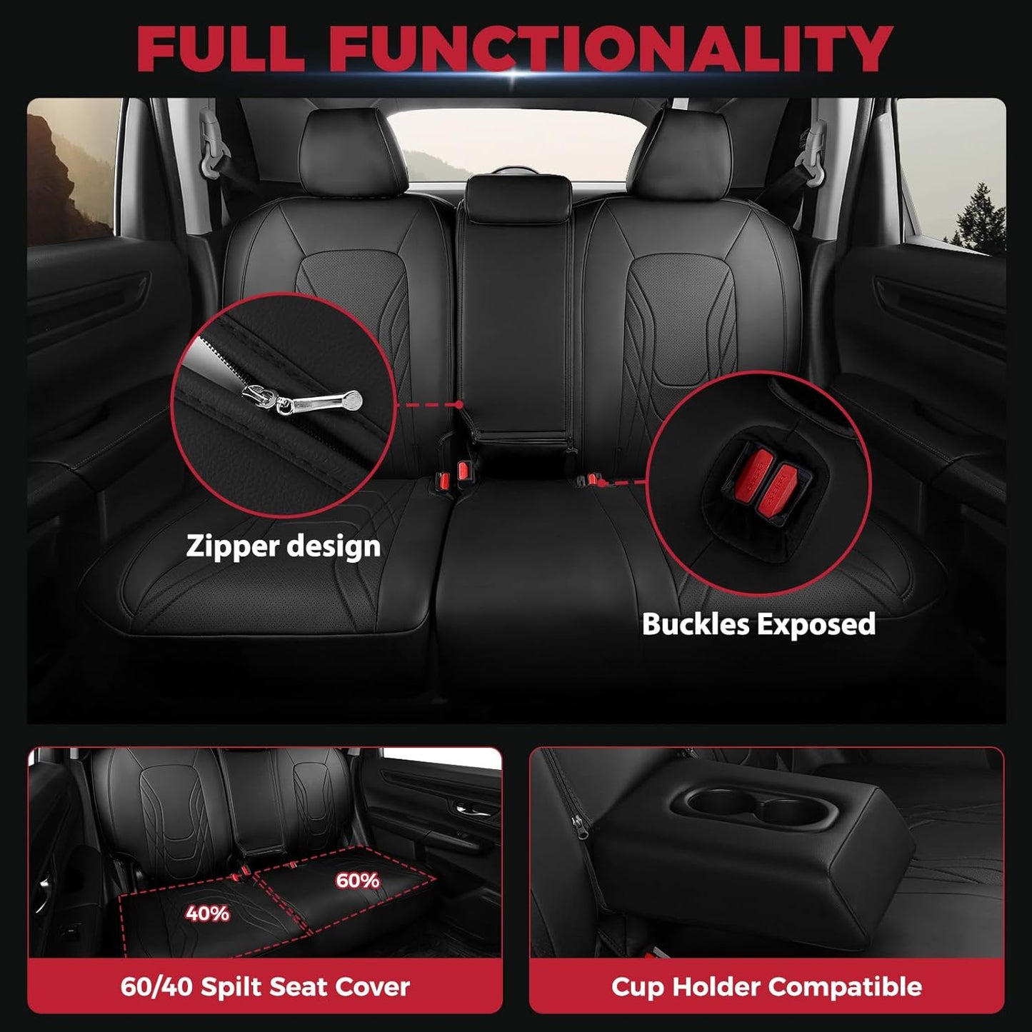 FREESOO Seat Covers for Honda CRV, Custom Fit Seat Covers Full Set, CRV LX EX EX-L Sport Touring Special Edition Trailsport Hybrid & Gas 2023 2024 2025 2026, Luxury Leather Car Seat Cover, Black