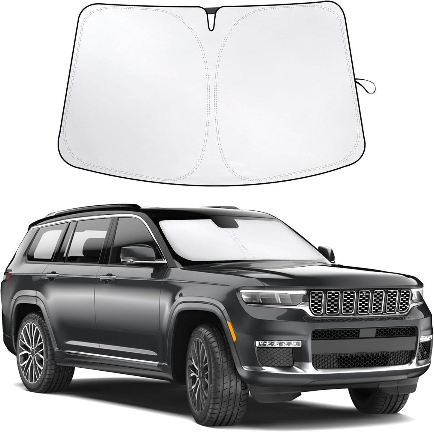 Econour Windshield Sun Shade for 2011-2025 Jeep Grand Cherokee/Grand Cherokee L Accessories SUV Window Sunshade Sun Visor Protector Foldable Blocks UV Rays Keep Your Car Cooler