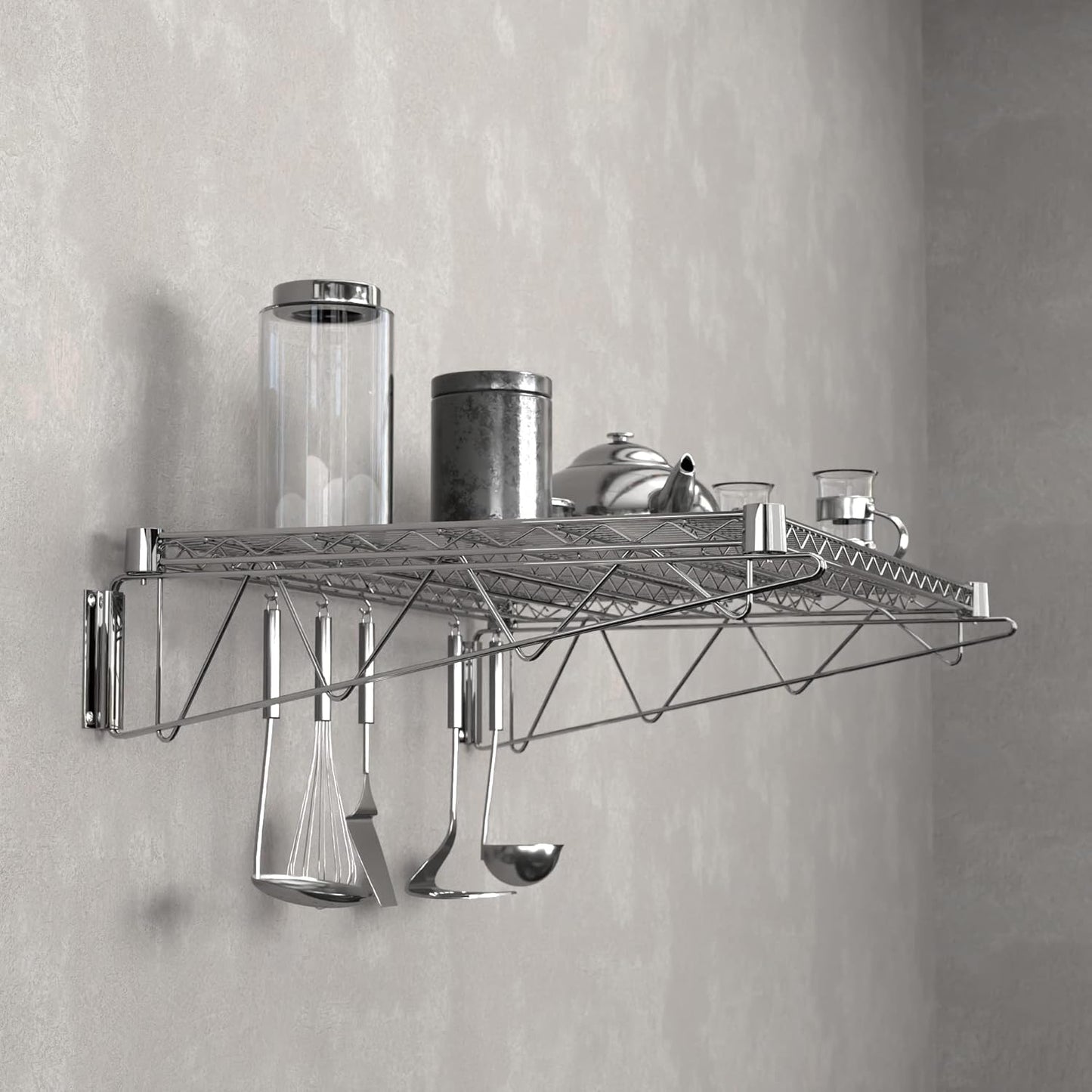 24" x 36" Chrome Wire Wall Mount Shelf
