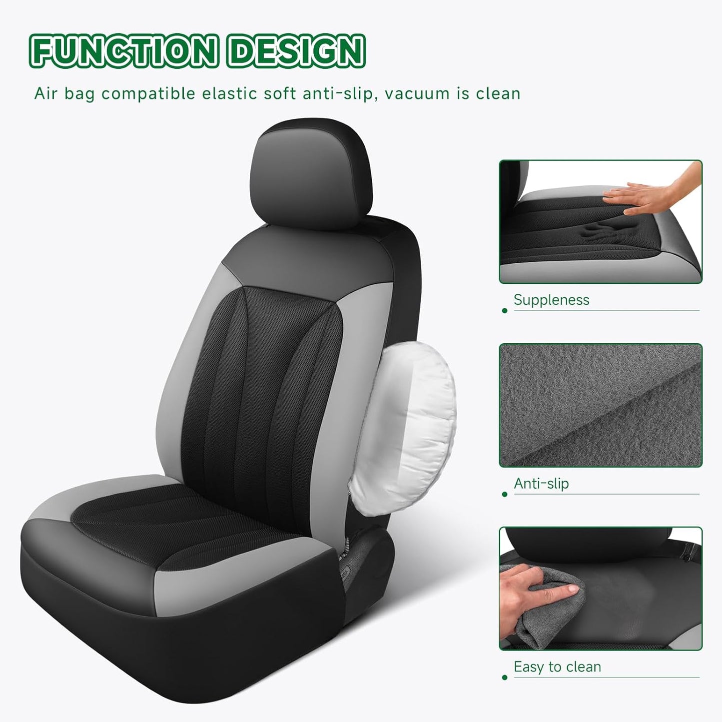 GIANT PANDA Fit GMC Sierra 1500 2500 3500 Front Car Seat Cover, 3D Air Mesh Breathable Seat Protector（Grey） 2-Pack