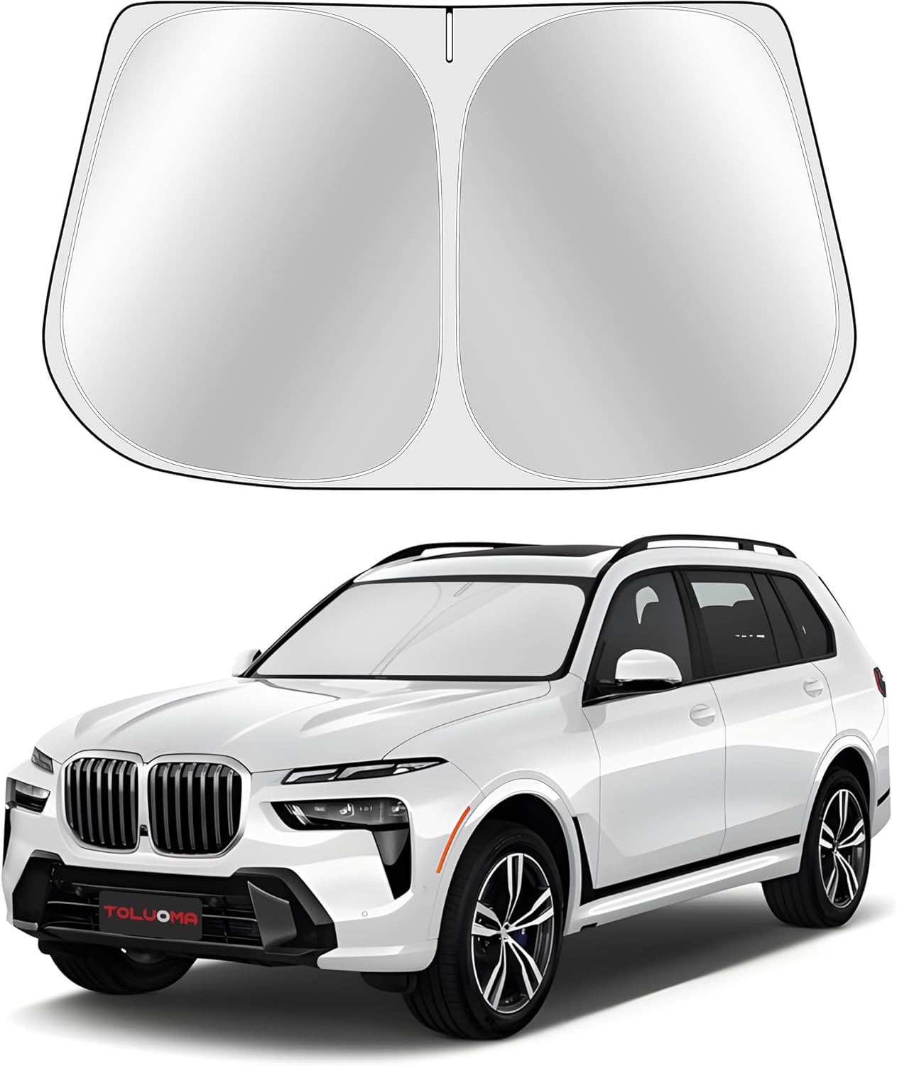 Custom Fit Windshield Sun Shade for BMW X7 2019-2025 - Full Coverage, 210T Reflective Fabric, Double-Layer Design - Blocks 99% UV Rays, Keeps Car Cool, Easy to Install and Store