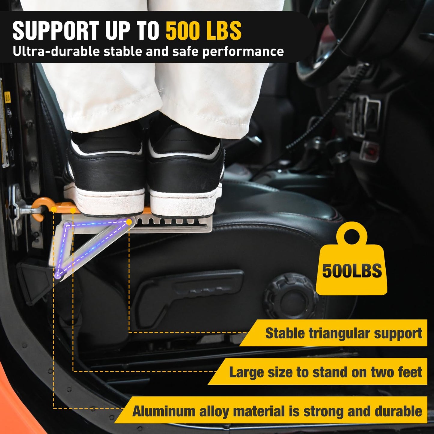 Nilight Car Door Step Universal Aluminum Latch Step for Car Roof Access Portable Folding Car Door Latch Hook Step Multi-Adjustable Both Feet Stand Pedal Max Load 500 Lbs for Truck Suv Vehicles, Orange