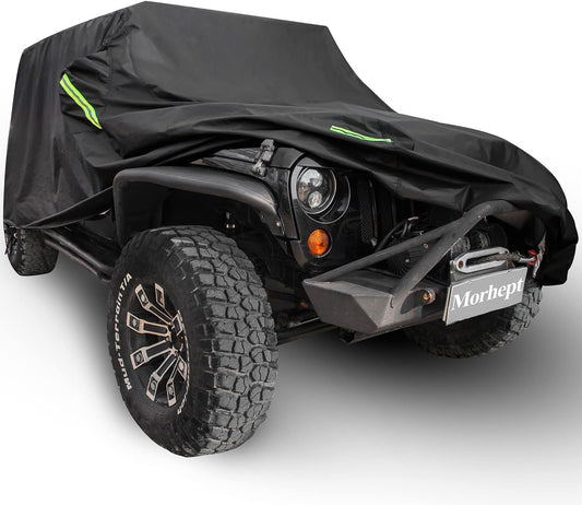 Waterproof Cover for Jeep Wrangler JK JL CJ YJ TJ 4 Door 1987-2023 Outdoor Sun Rain Wind Snow Protection Dustproof Covers with Driver Door Zipper Black