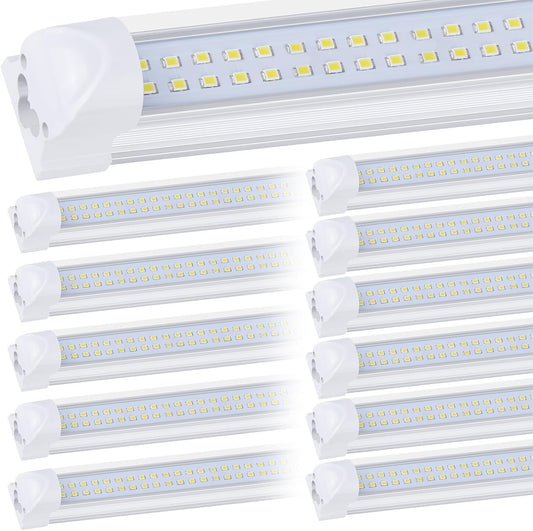 12 Pack,Led Shop Lights, 8FT Led Shop Light,100W 6000K 15000LM Clear White,Led Shop Light 8FT 110V Linkable Integrated Flat-Shape for Shop Garage,Warehouse,