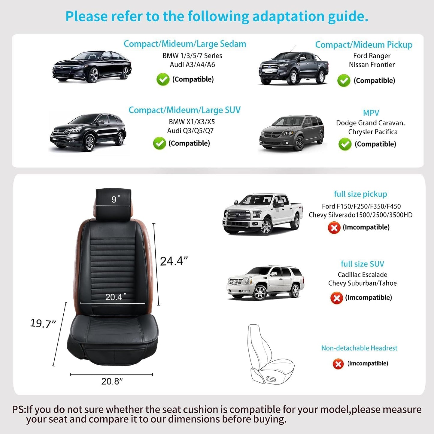 2pc Car Seat Covers, Luxury Car Protectors, Universal Anti-Slip Driver Seat Covers, Edge Wrapping Front Car Seat Covers with PU Leather(Black)