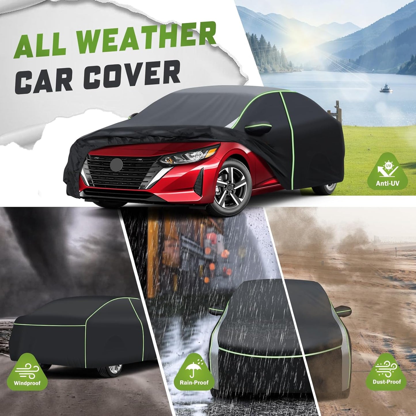Mixsuper Liner Car Cover for Nissan Sentra 2000-2026, 7 Layers Waterproof Car Cover Accessories for Sentra with Zipper Door, Windproof Straps, Reflective Strips, Anti-UV, All Weather