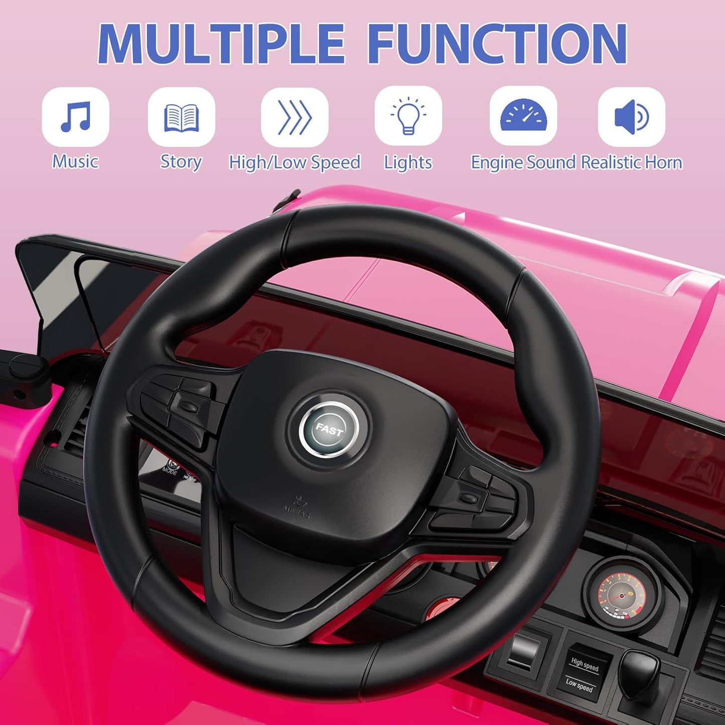 12V Kids Ride On Truck Car, Battery Powered Electric Vehicles with Remote Control, Spring Suspensions, 3 Speeds, LED Lights, Music, MP3, Ride On Toy Car for Children Toddles Boys Girls, Pink