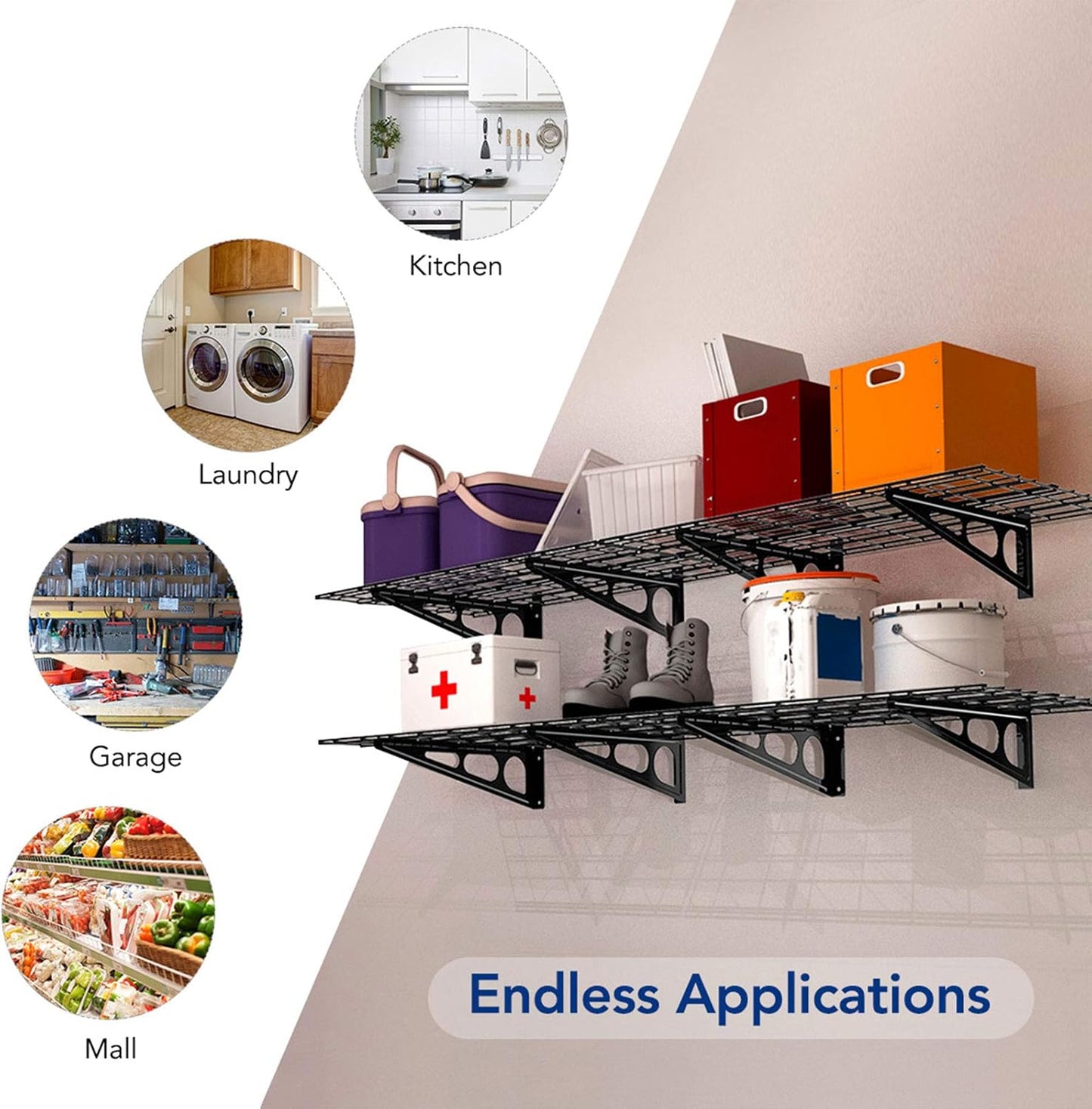 FLEXIMOUNTS 2-Pack 2x6ft 24-inch-by-72-inch Wall Shelf Garage Storage Rack Floating Shelves, White