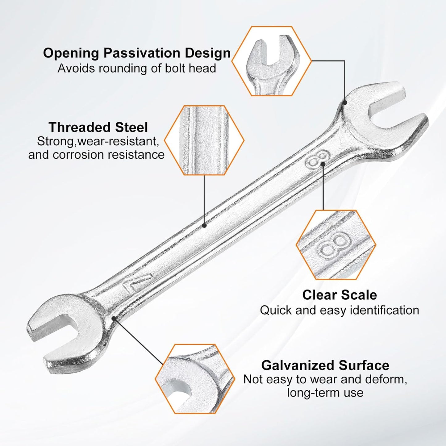 HARFINGTON 2pcs Double Open End Wrench 7mm x 8mm Metric 15 Degree Offset Angle Small Flat Head Wrench Galvanizing Open Ended Spanner for Automotive Repair Furniture Assembly