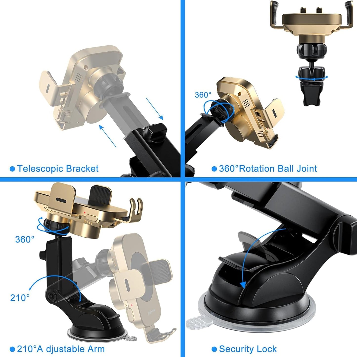 Wireless Car Charger, Fast Charging 15W Auto Clamping Car Charger Phone Holder Phone Mount for iPhone16 15 14 13 12 11 Pro Max Xs, Samsung Galaxy S24 Ultra S23 S22 S21 S20 S10+ Note 9, etc