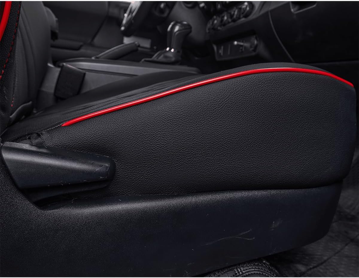 EKR Custom Fit Tacoma Car Seat Covers for Select Toyota Tacoma 2024 2025 Xtra Cab SR - Full Set,Leather(Black with Red Trim)