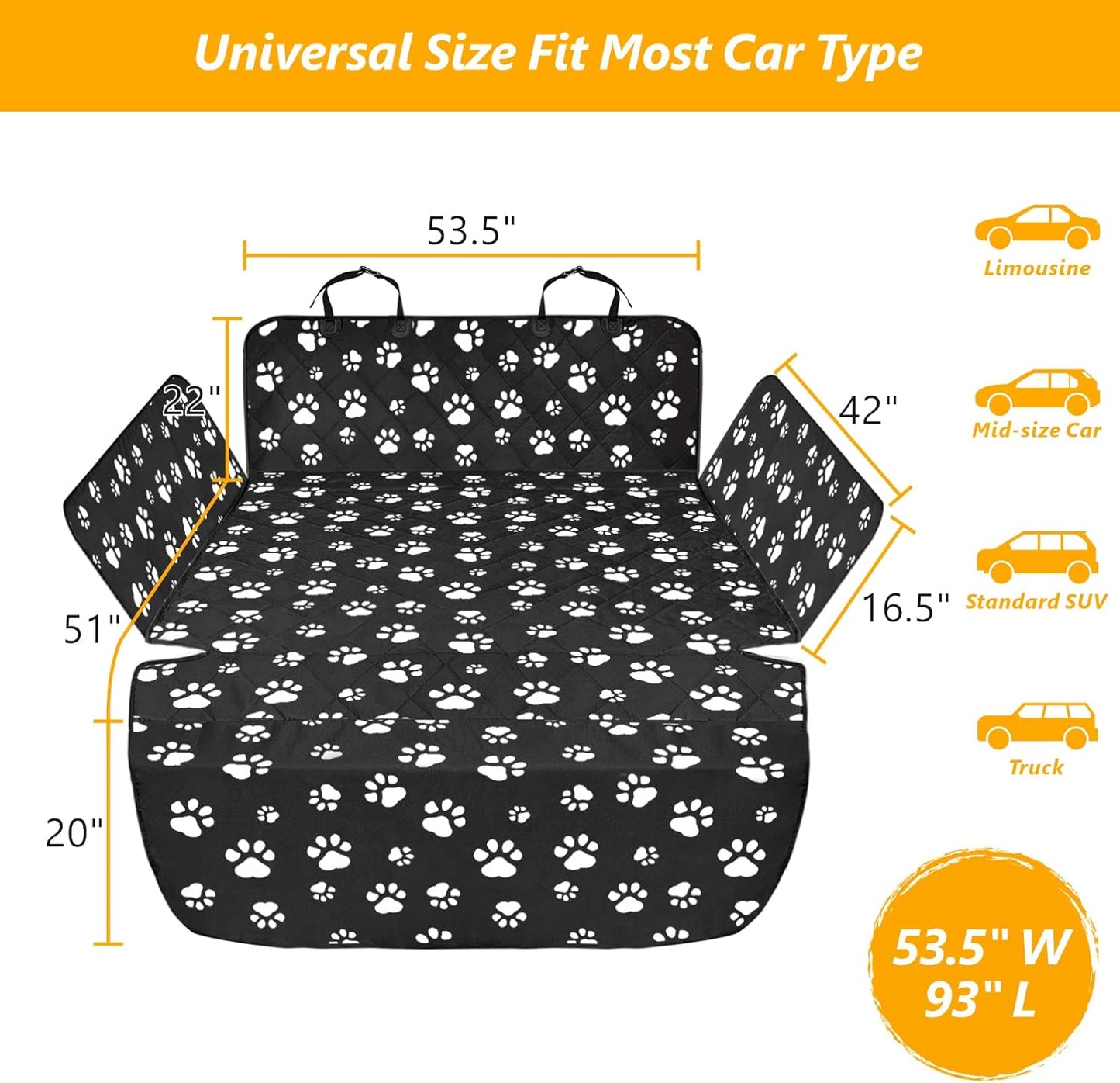 F-color SUV Cargo Liner for Dogs - Waterproof Pet Cargo Liner with Side Flaps, Comfort Dog Cargo Cover with Bumper Flap, Scrachproof, Non-Slip, Large Size Universal Fit SUVs Sedans Trunks Vans, Paw