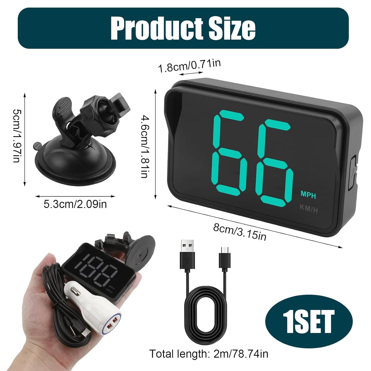 GPS Digital Speedometer for Car MPH, Universal HUD Speed Meter with LED Large Font, Plug Play for Car Truck Motor SUV Golf Cart All Vehicles (2025 New with Bracket & Charger)